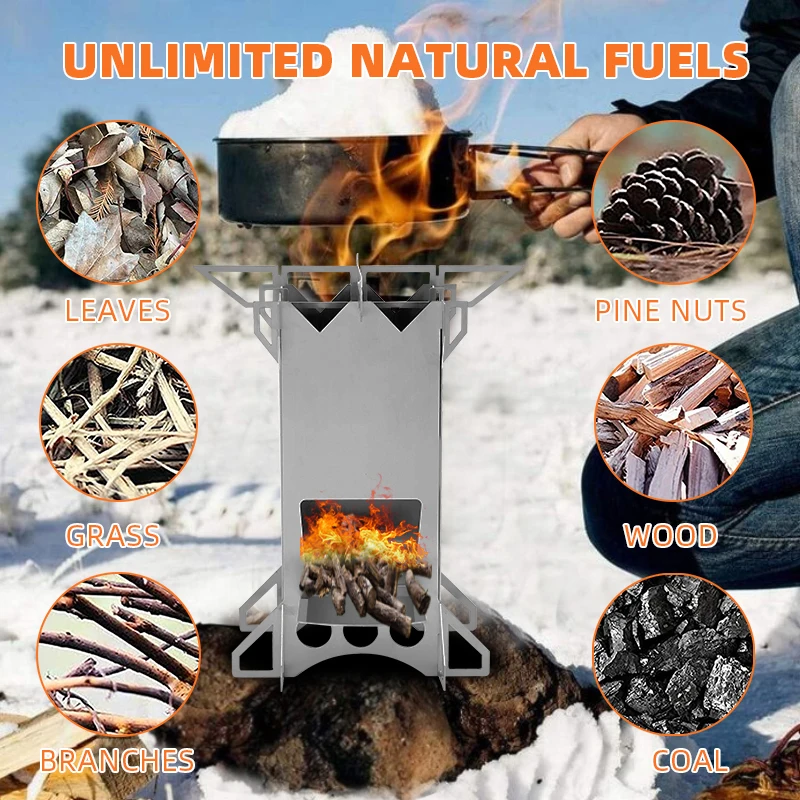 Outdoor hiking portable stove Multi Fuel Wood Burning Pellet detachable stainless steel rocket stove heater