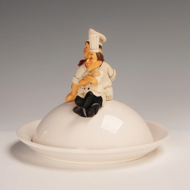 
Resin polyresin chefs sitting on porcelain butter dish tableware dinnerware home decoration figurine gift 