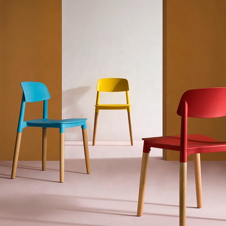 Dining PP seat coffee wood leg waiting lounge leisure factories chair stackable plastic
