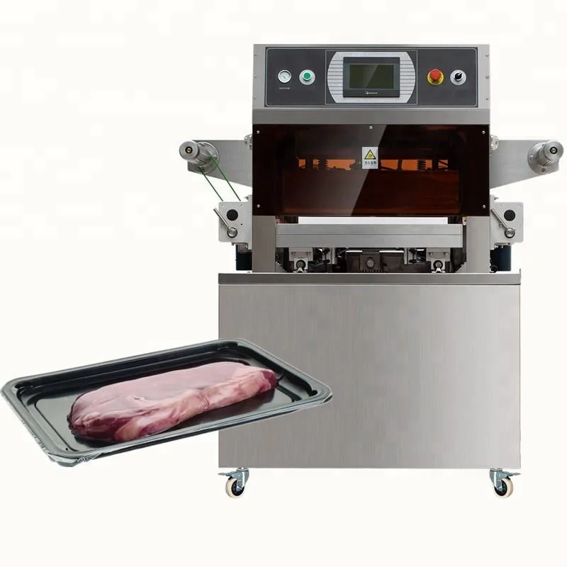 sellado al wasio fish cooked food vacuum tray sealer automatic vacuum skin packing machine for meat