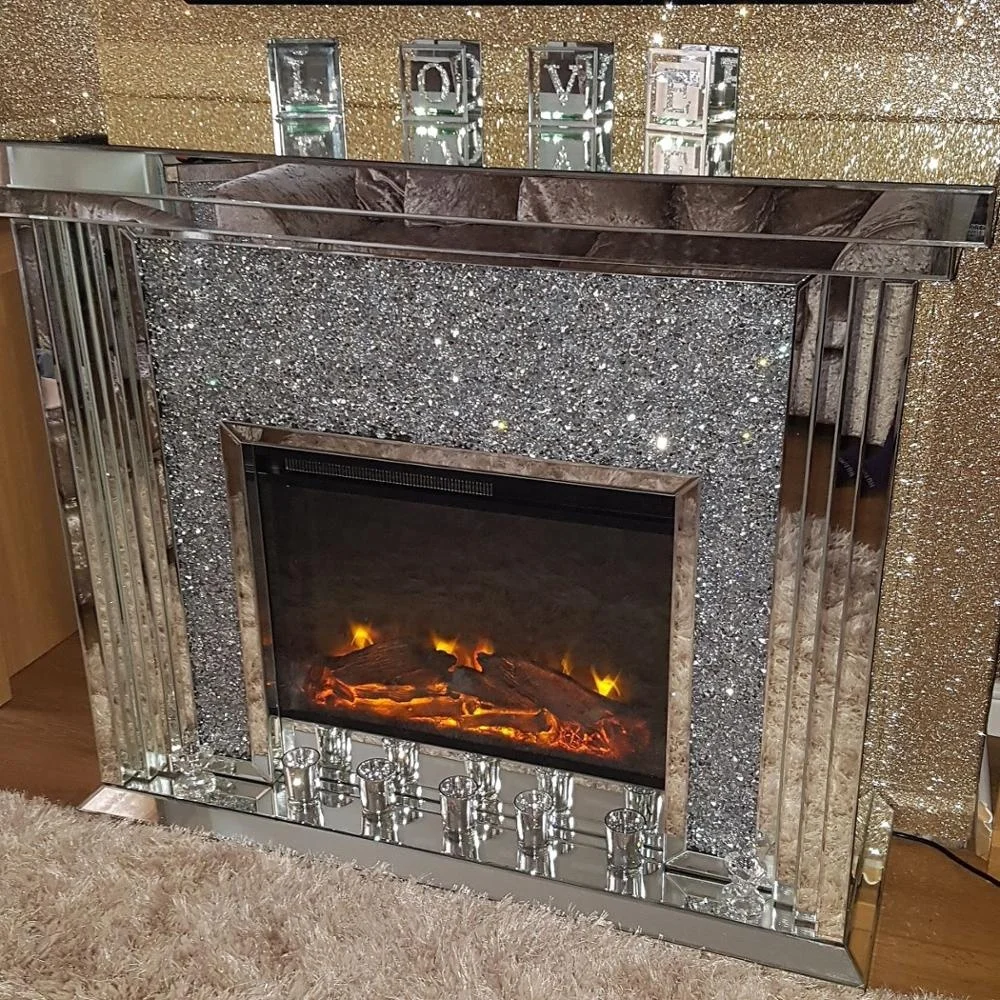 Coolbang Modern Mirrored Electric Crushed Crystal Fireplace