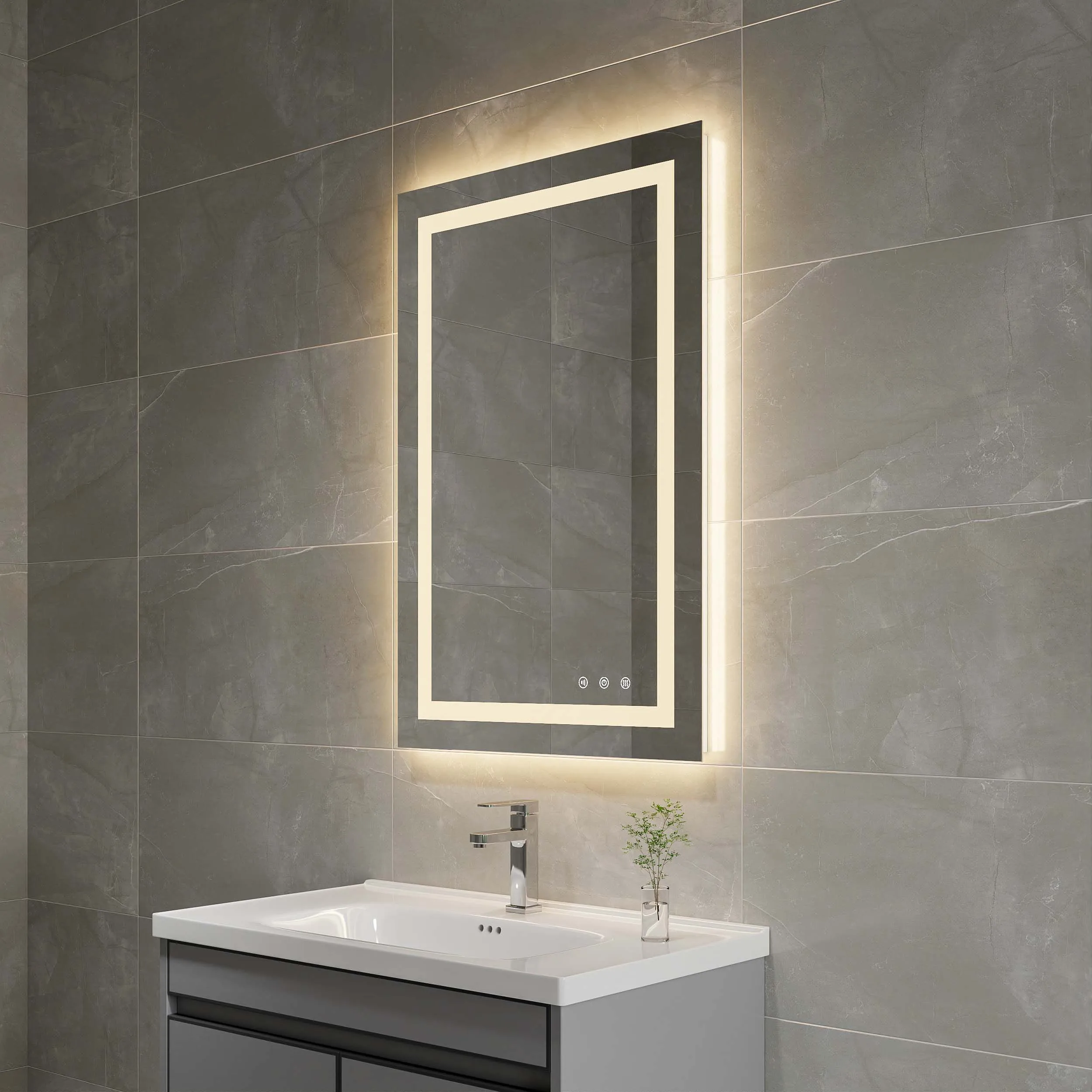 Dimmable anti fog square wall 36x24 inch manufacturer vanity smart rectangle frameless bathroom mirror with led light