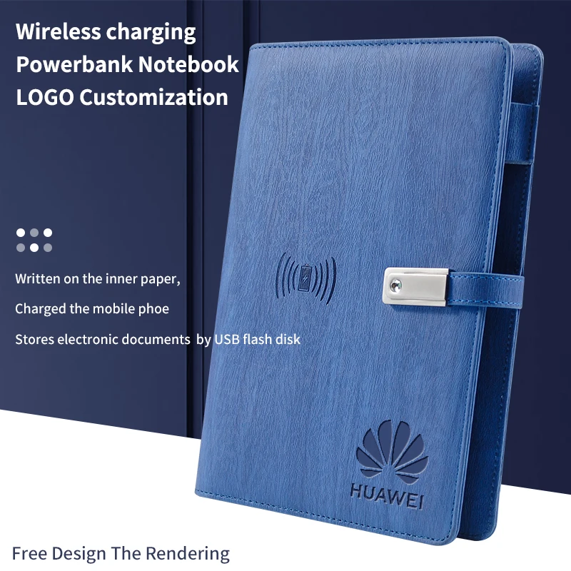 Factory wholesale 6 Ring Binder power bank Notebook A5 PU Leather tree texture for gift power bank diary custom logo