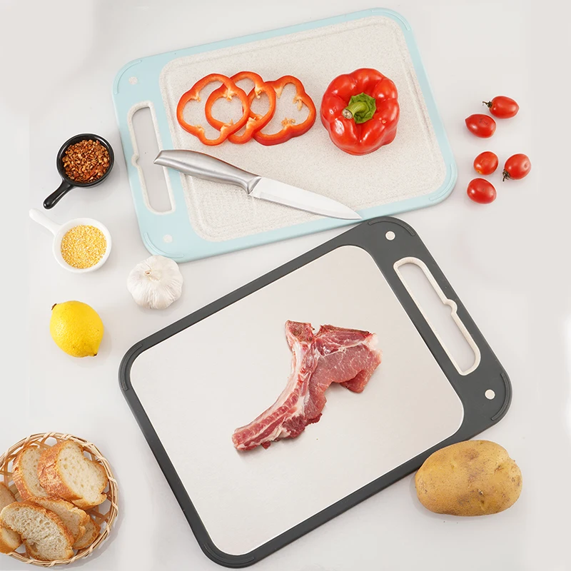 Высококачественная и удобная кухонная посуда, Лидер продаж, разделочная доска из пшеничной соломы и нержавеющей стали, двухсторонняя разделочная доска