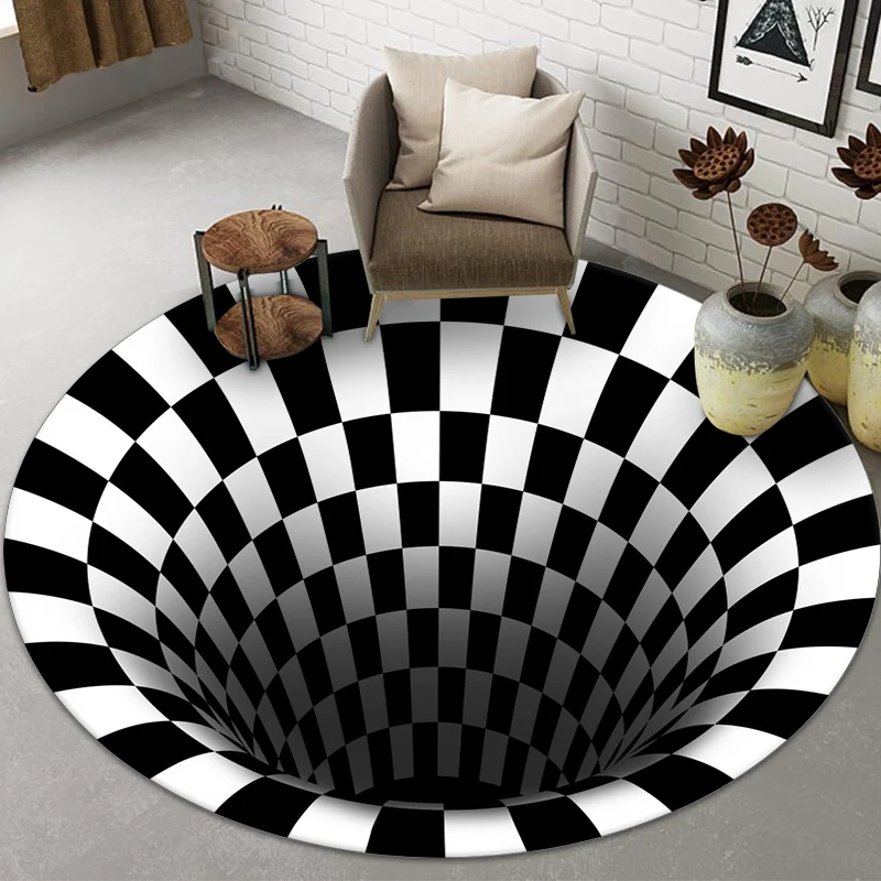 Best selling Optical Illusion Rug 3D Area Rug Floor Mat Black White Plaid Round Rugs for living room Bedroom