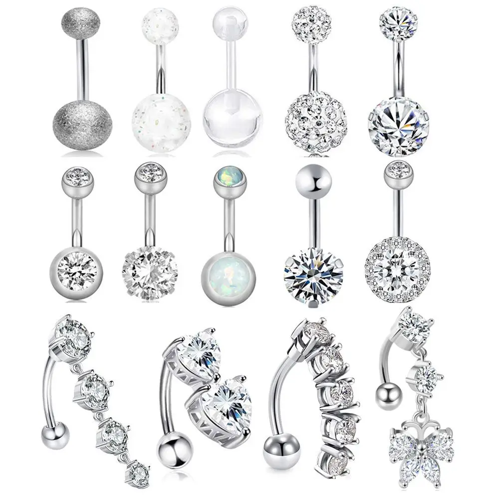 Deluxe piercing jewelry medical surgical stainless steel geometric circular zircon barbell curved internal thread piercing navel