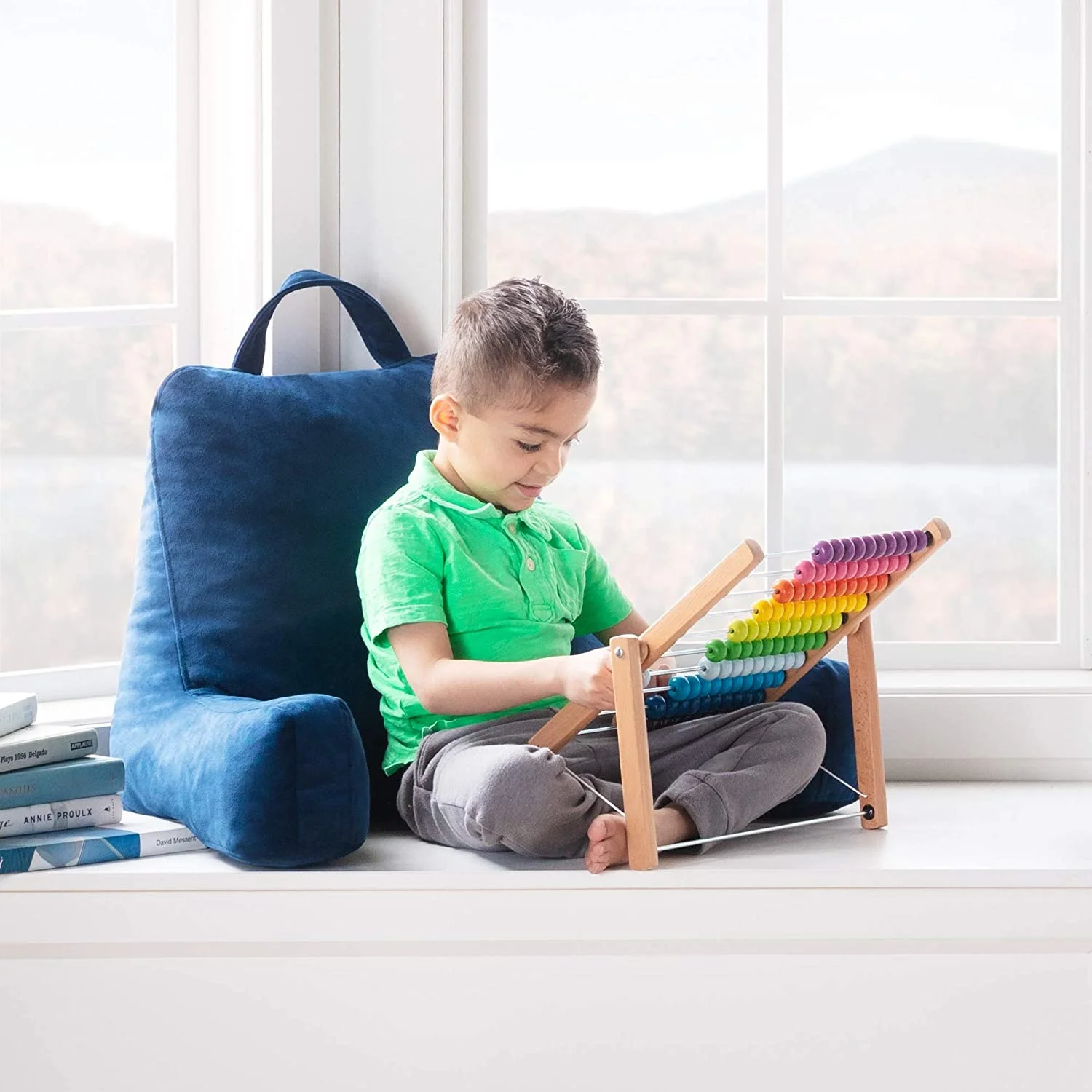 Custom blue Reading Pillow Soft Suede Back Lumbar Support Pillow Kid Adult Study Room Bed Multi-Functional Memory Foam Cushion