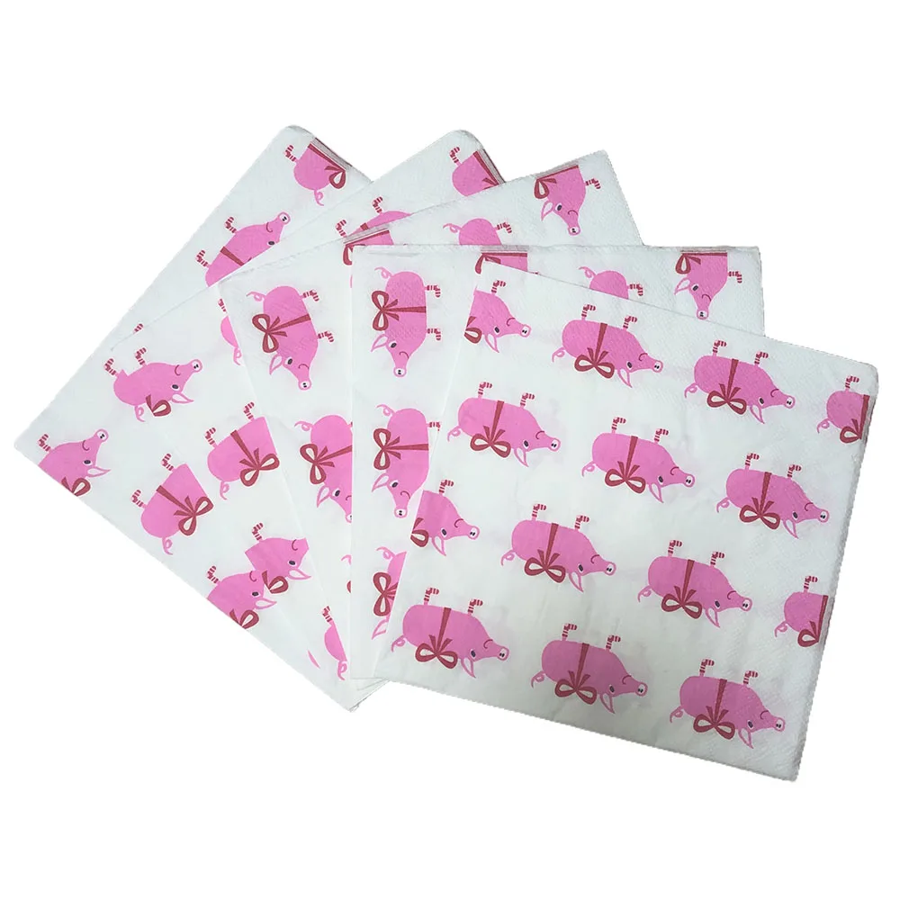 Custom Disposable 2ply Virgin Wood Pink Pig Printed Napkins Luncheon Napkins for Birthday Wedding Event Decor