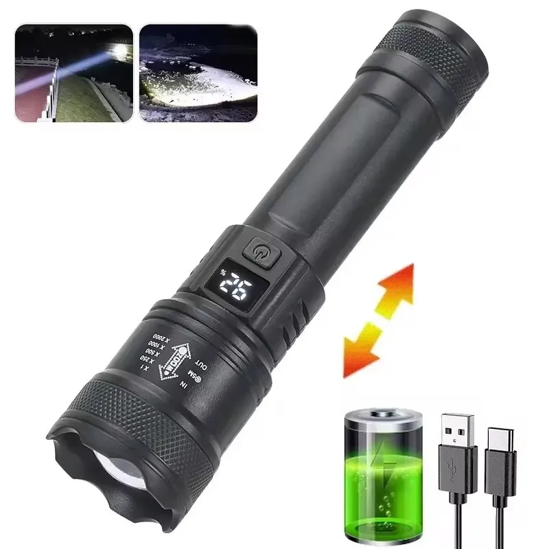 Super powerful flashlight rejected torch light led white flash light tactical lantern with USB cable long battery life hand lamp