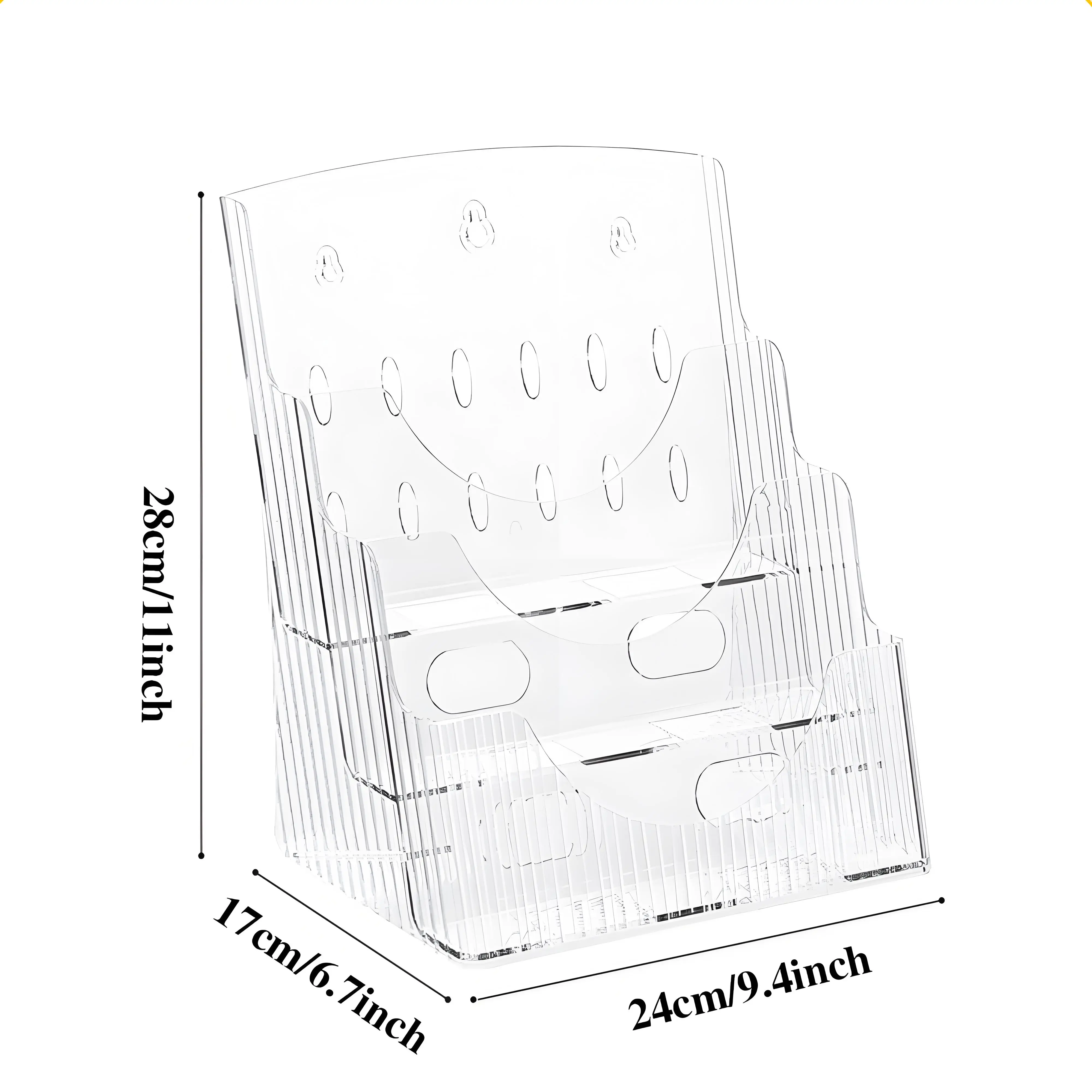 3 Tier Acrylic Brochure Holder, Clear Literature Organizer Magazine Rack for Wall or Workbench Brochure Display