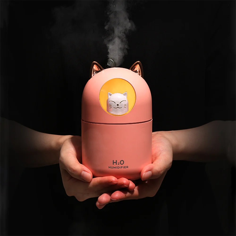 Mini Portable Cute Cat Usb Aroma Diffuser H2o Humidifier Ultrasonic Water Cooling Fog Colorful Led Car Air Humidifier