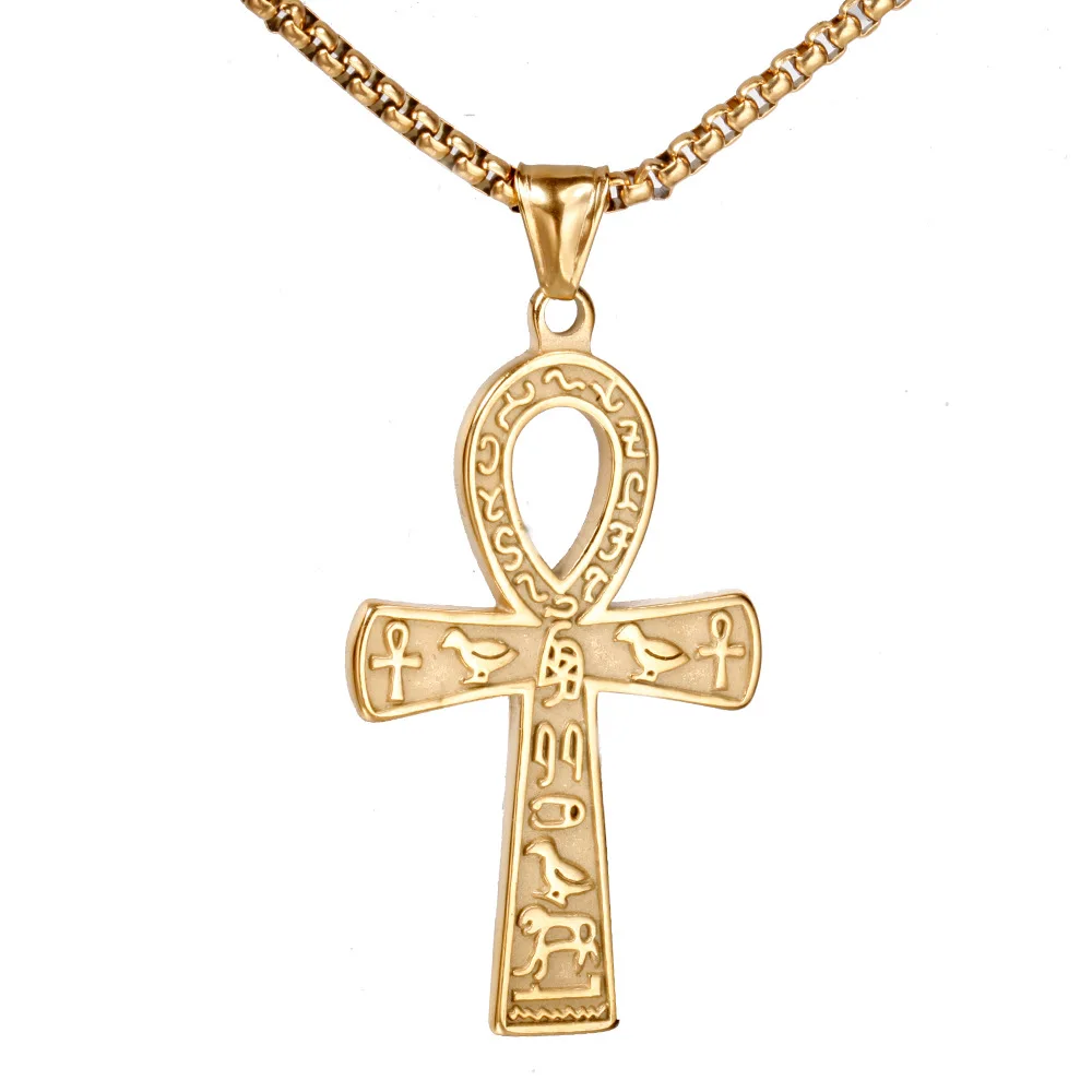 Wholesale Ancient Egyptian Hieroglyphic Symbol Jewelry Stainless Steel Large  Cross Pendant Ankh necklace for men