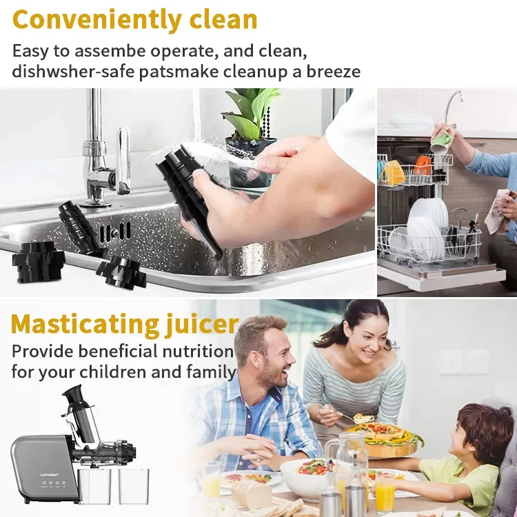Strong Power Big Mouth Juicer Blender Cold Press Horizontal Masticating Juicer Machine for Fruits and Vegetables
