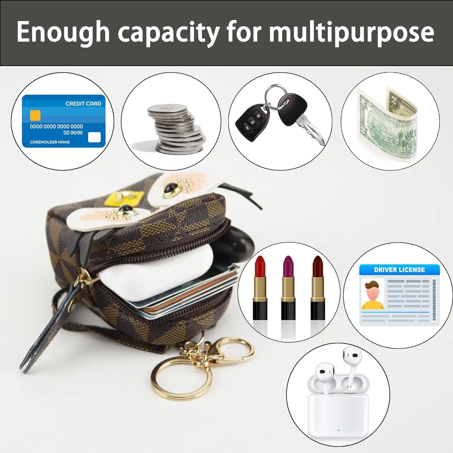 Fama Customized Mini Backpack Purse Organizer Small Backpack Owl Leather Coin Purse Keychain Zipper Change Wallet