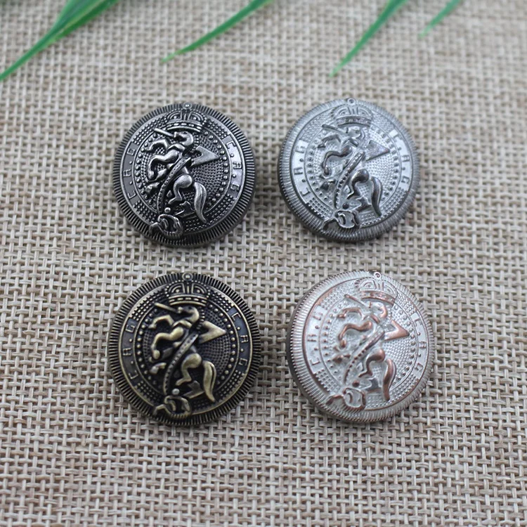 Factory wholesale fashion design horse pattern logo embossed shank sewing button for suit,25mm shank metal button