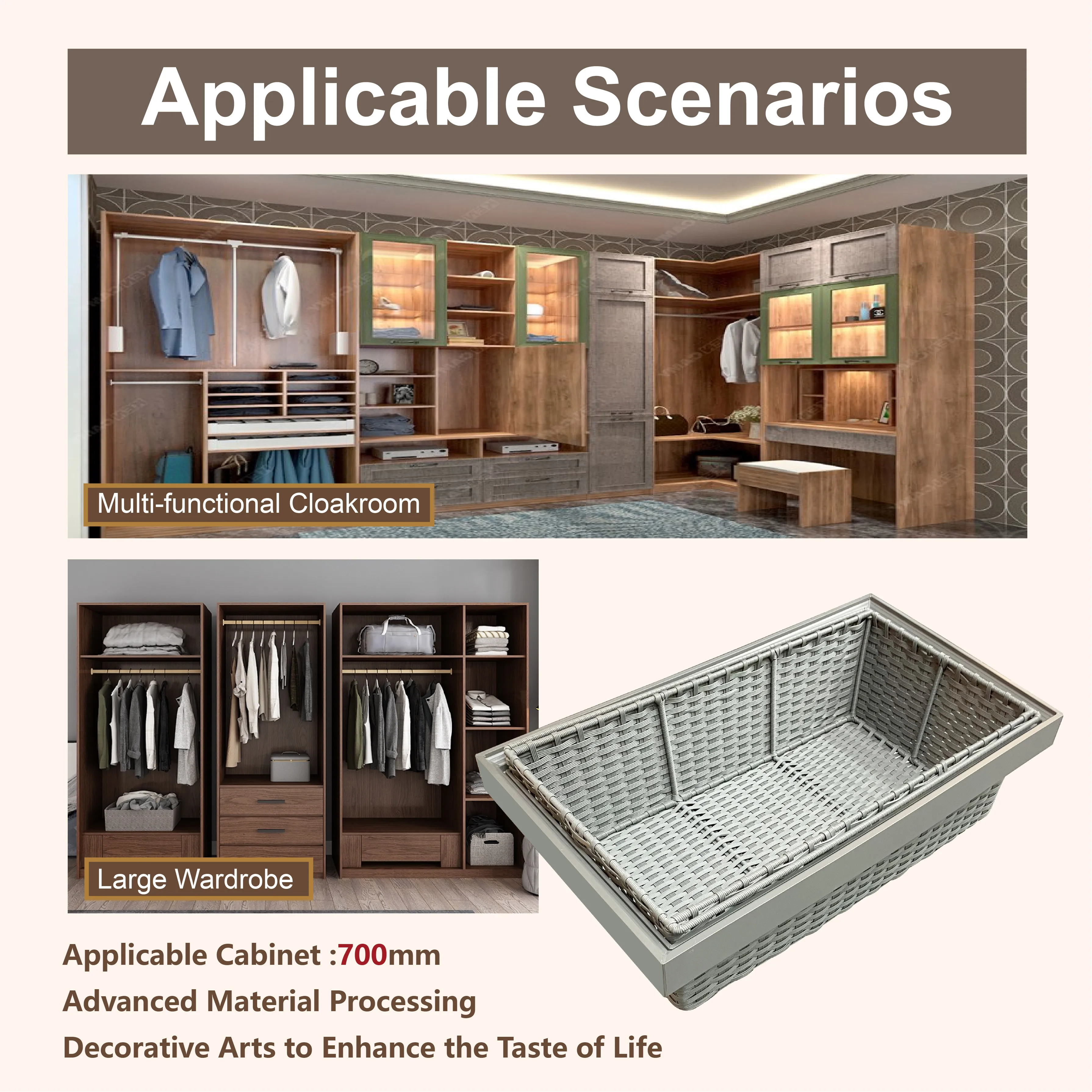 Handmade Rattan Closet Storage Foldable Clothes Drawer Wardrobe Organizer Portable Rack with Shelves Gray Wicker Basket