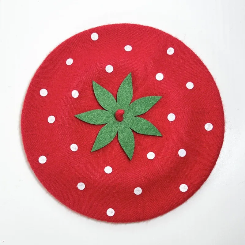 Cute Strawberry Winter Wool Beret Hat Classic French Artist Beanies Cap for Women Girl