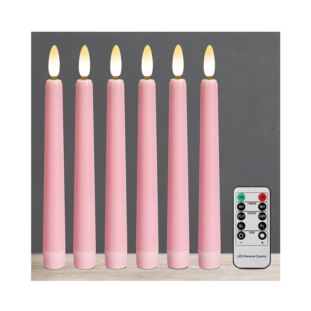 Wedding Decoration Candles Battery Operated Romantic candles Pink Color Flickering Flameless Taper Candle 21cm