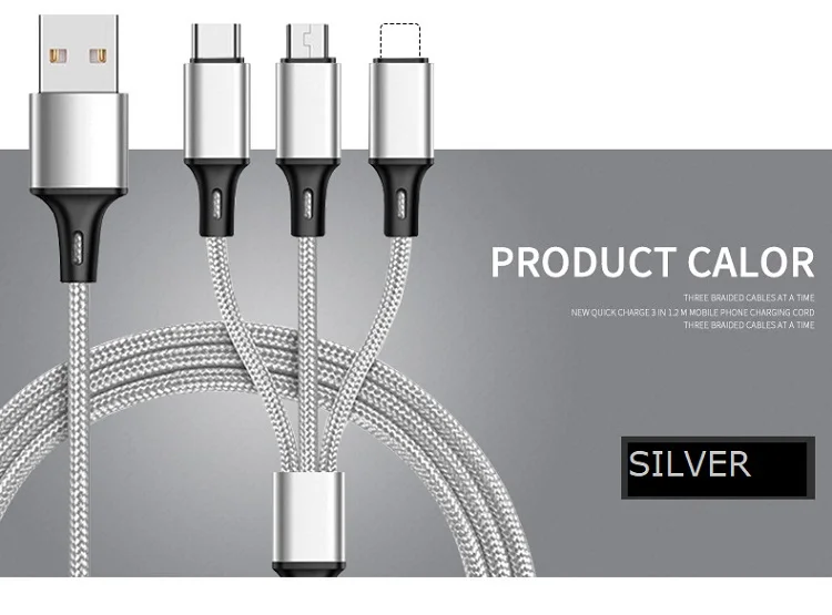 Usb 3 в 1 Плетеный Тип c Быстрый кабель для зарядки мобильного
