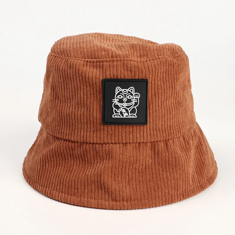 wholesale high quality corduroy bucket cap two tone bucket hat with rubber patch