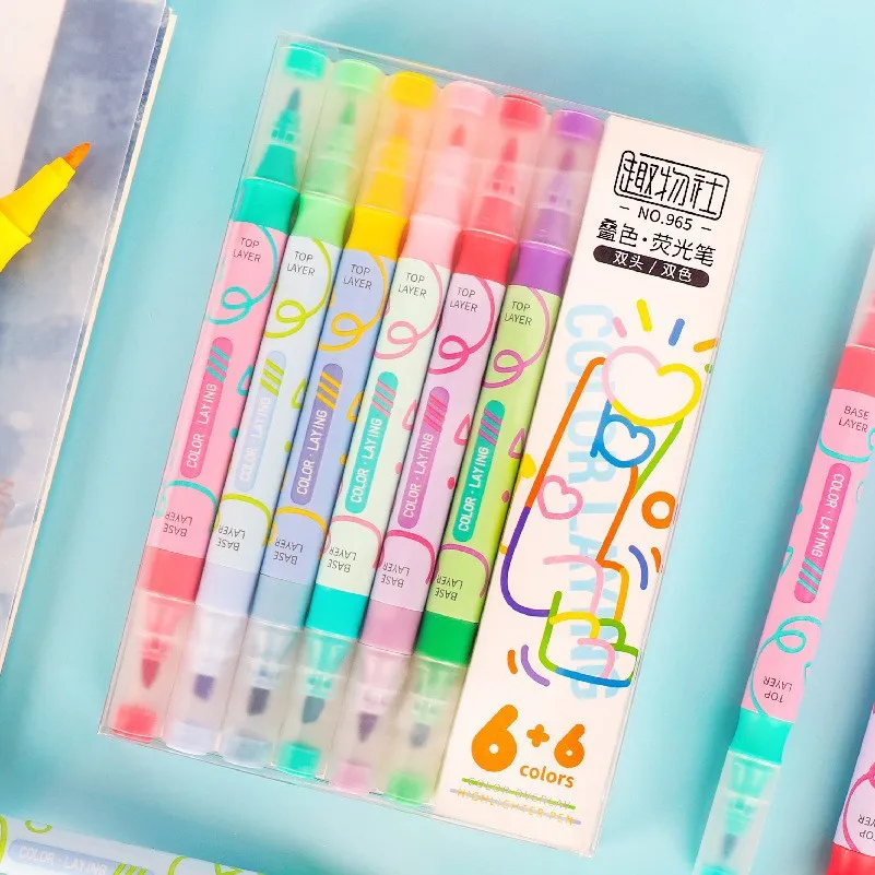 Popular DIY double head color highlighters student color markers large capacity high quality office stationery