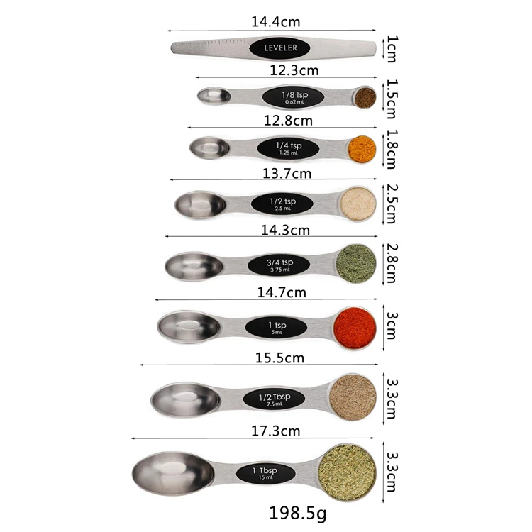 8pcs Measurement for Dry and Liquid Ingredients Magnetic Stainless Steel Double Head Measuring Spoons Set