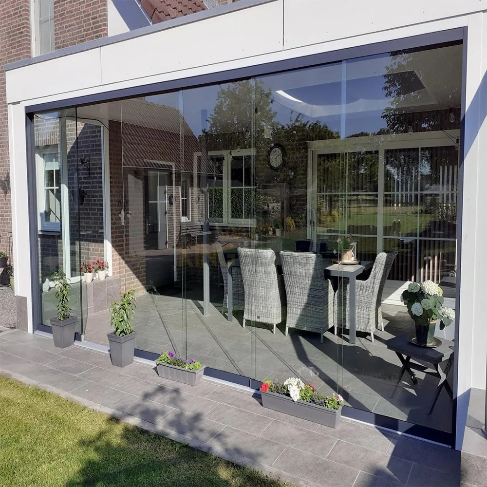CE terrace door and roof glass 900mm wide 10mm thick poly cut safety glass sliding glass walls Price for veranda garden house