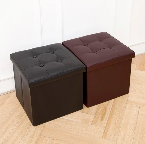 2020 Factory Price Faux Leather Square Foldable Portable Ottoman Storage Foot Stool