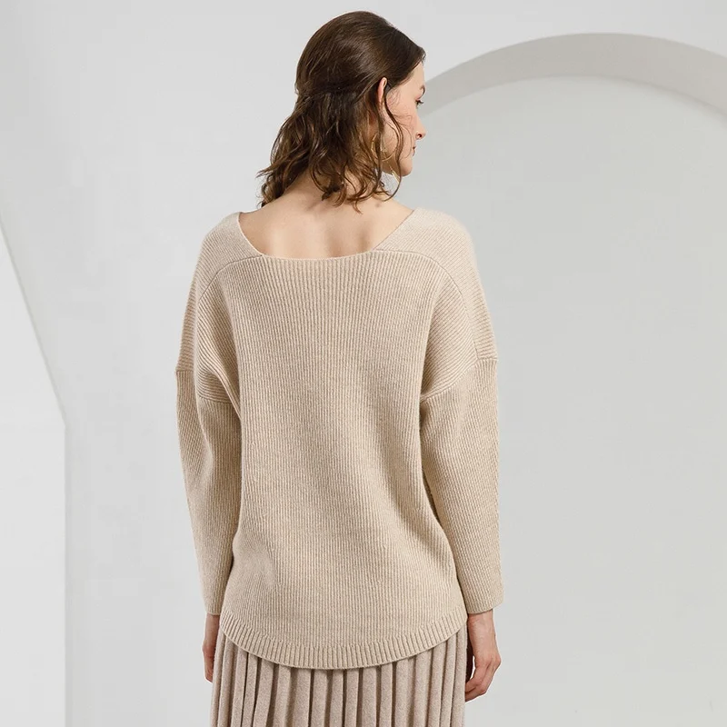 Factory direct stock service  drop-shoudler sweaterAutumn Mongolia Cassh  V-neck  pullover sweater women loose pullover sweater