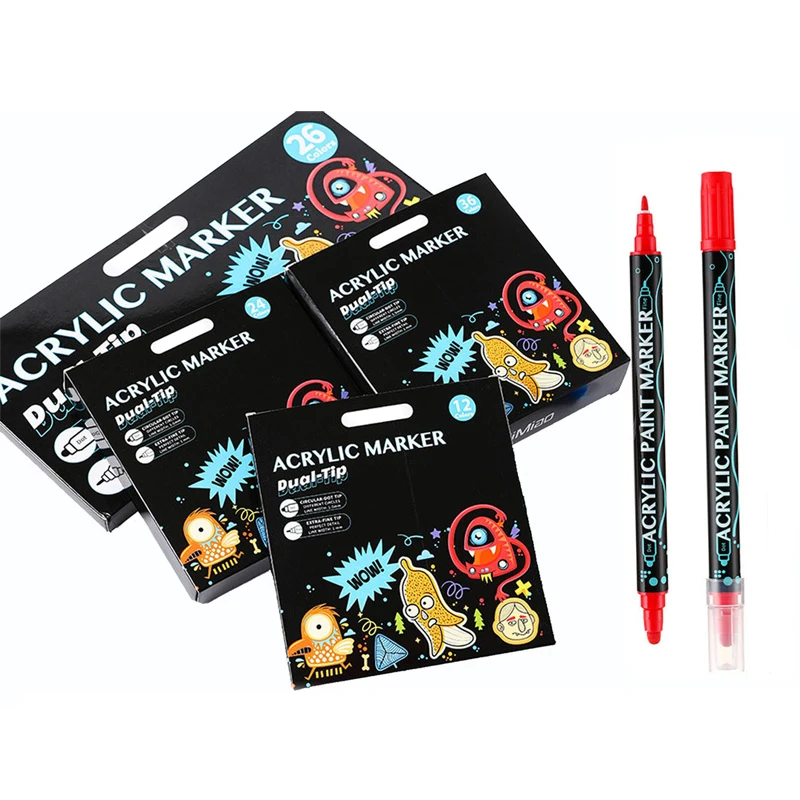 Premium 36-Color Acrylic Pigment Marker Pen Quick-Drying Odorless Double-Ended with Metal Tip Set in Plastic Material