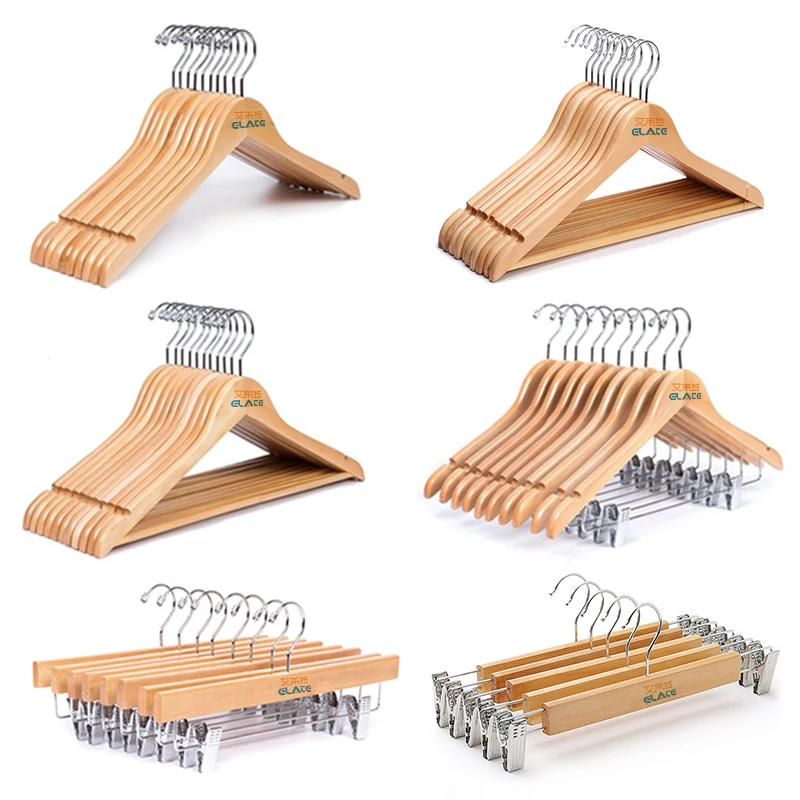 Hot Sale Custom Brand Coat Natural Wood Hanger Wholesale Solid Wooden Hanger For Clothing Store