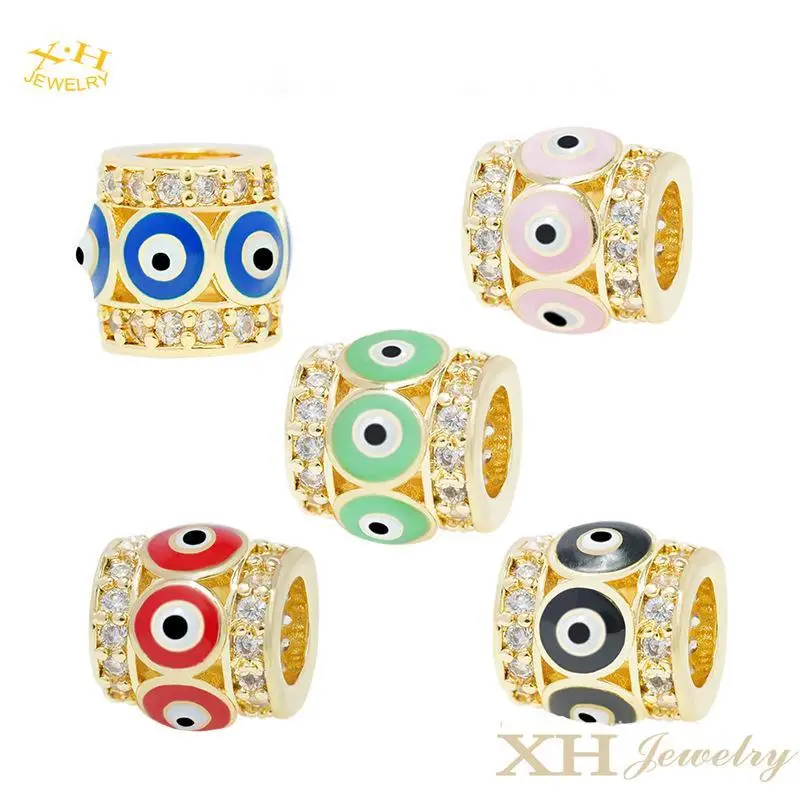 Wholesale CZ DIY Women Charm Red Blue Black Pink Black Enamel Beads Turkish Evil Eyes Charm For Jewelry Making