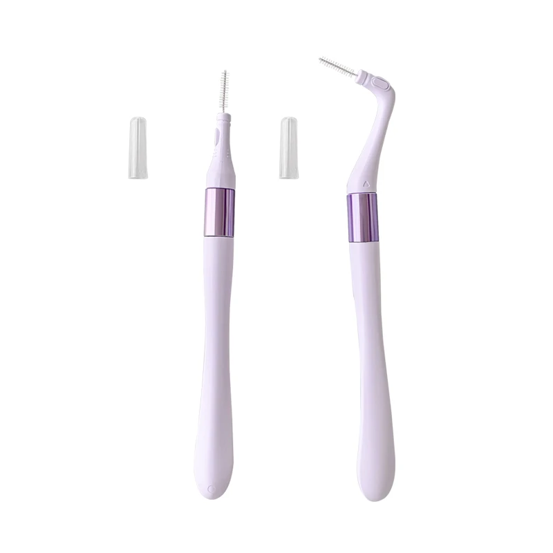 2024 new  purple and white  2 in 1 I/L shape interdental brushes with portable PP box with 16 pcs refill heads