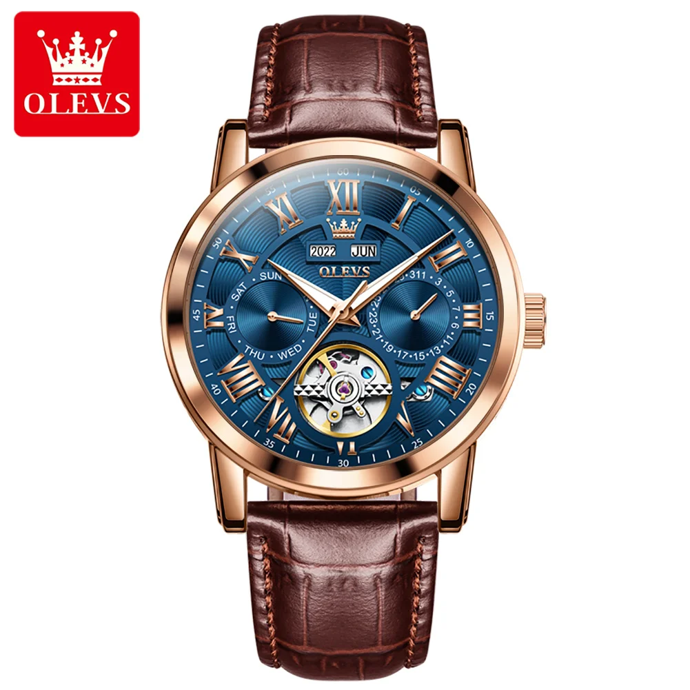 OLEVS 6668 Luxury Wrist Men Watch Waterproof Sport Leather Automatic Mens Mechanical Watches For Men