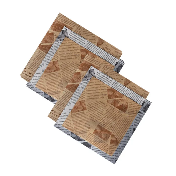 2021 high quality English words printing paper wrapping paper sheet grease proof  burger packing paper unbleached
