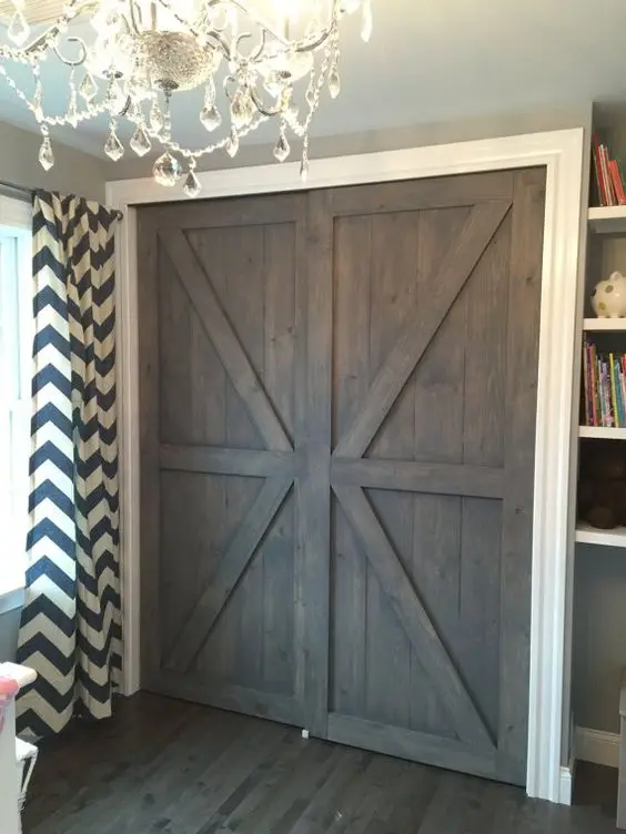 Light oak french rustic style wood door solid timber slab interior sliding/swing wooden entrance bedroom  flat panel barn doors