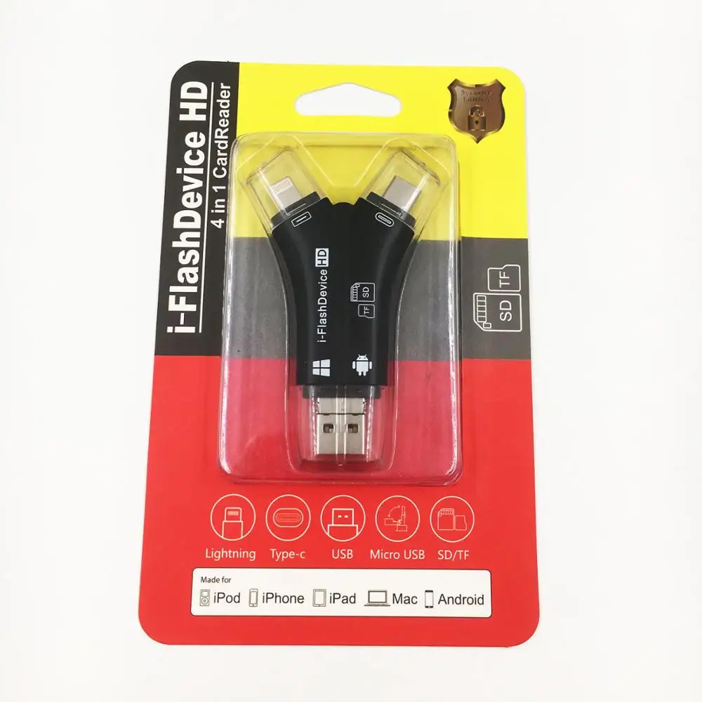 best selling 4 in 1 otg Flash Drive USB Micro SD/TF Card Reader Adapter for iPhone for iPad for Macbook Android Camera