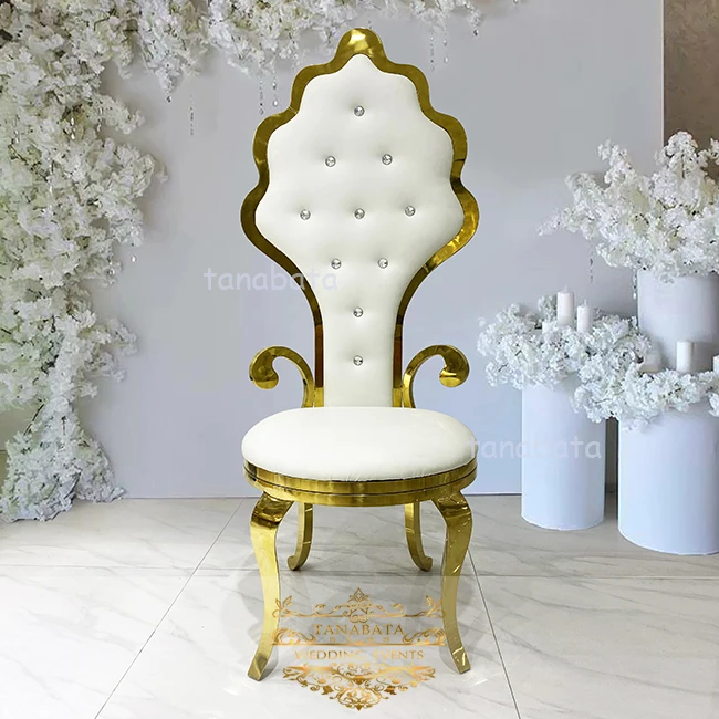 Роскошные свадебные стулья с высокой спинкой из белой кожи с рамкой из нержавеющей стали