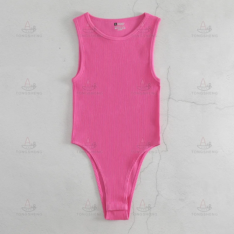 High Quality Nylon Custom Logo Ribbed Crew Neck Sleeveless Womens Jumpsuit Bodysuit For Women