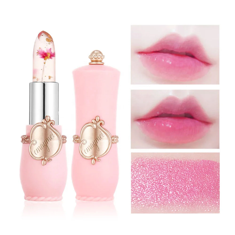 Hot selling 6 colors dry flower nude matte lipstick color changing lip balm lip stick waterproof jelly crystal lipstick