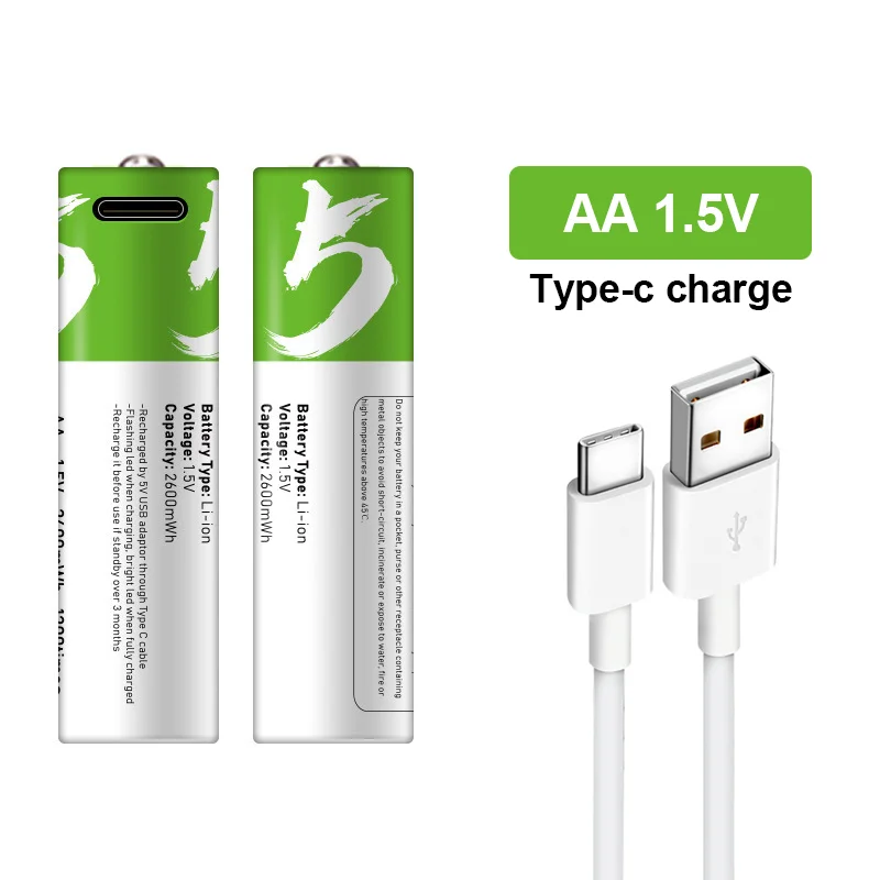 Оригинальные USB AA перезаряжаемые батареи 1 5 в 2600 МВт-ч литий-ионная батарея для пульта дистанционного управления игрушек мыши + кабель