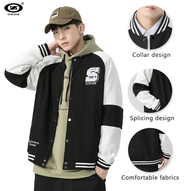 Wholesale Streetwear Printing Baseball Jackets Men Embroidery Custom Polyester Coats Varsity Jackets