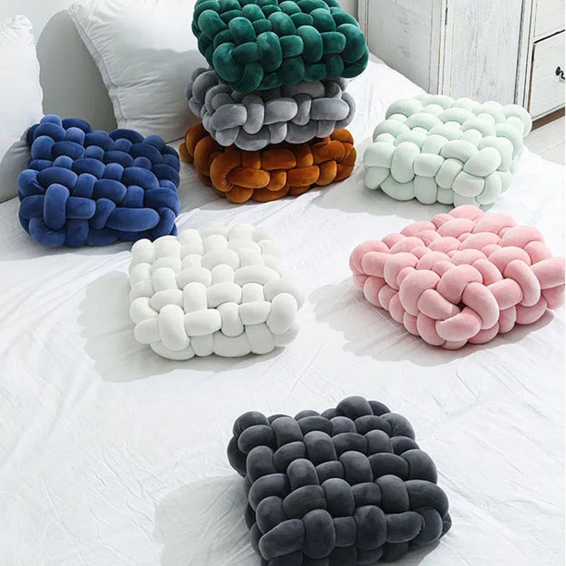 European ins style Solid color plush throw pillows Modern simple square woven chair cushion living room decoration sofa cushions