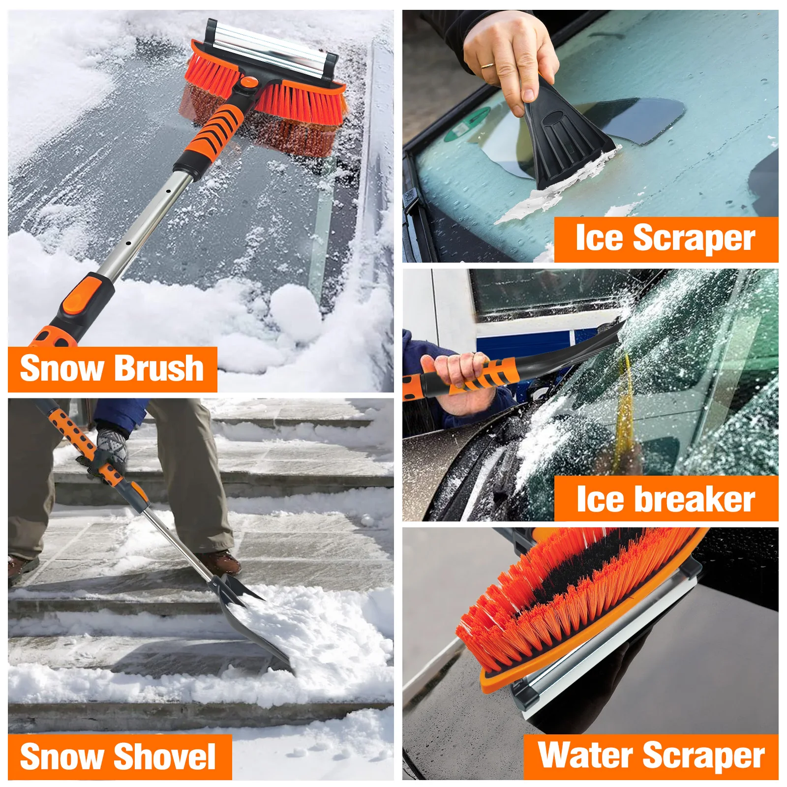 Detachable Ice Scraper Snow Brush Window Ice Scraper with Ergonomic Foam Grip for Car SUV Truck
