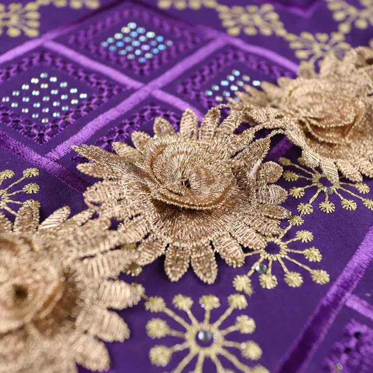 
3d floral guipure lace trim gold metallic thread embroidery chemical Lace Trimming 