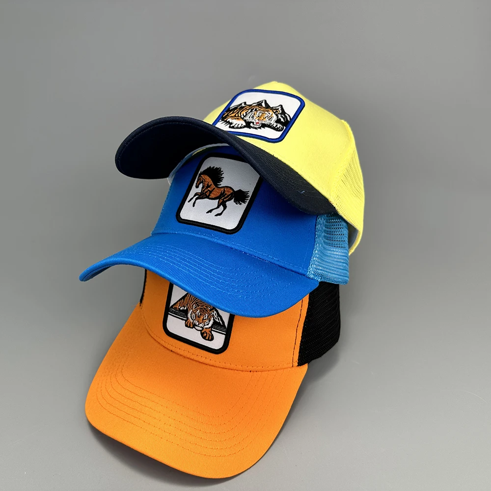 European And American Animal Baseball Cap Cartoon Sunscreen Mesh Embroidery Truck Driver Panther Cock Wolf Tiger Trucker Hat