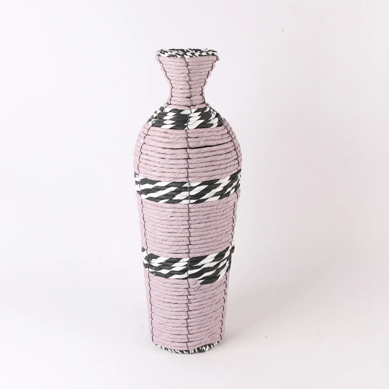 Morden Luxury Handmade Art Craft Gold Modern Metal Crystal Decoration Woven Seagrass   Flower Plant Vase For Home Hotel Decor