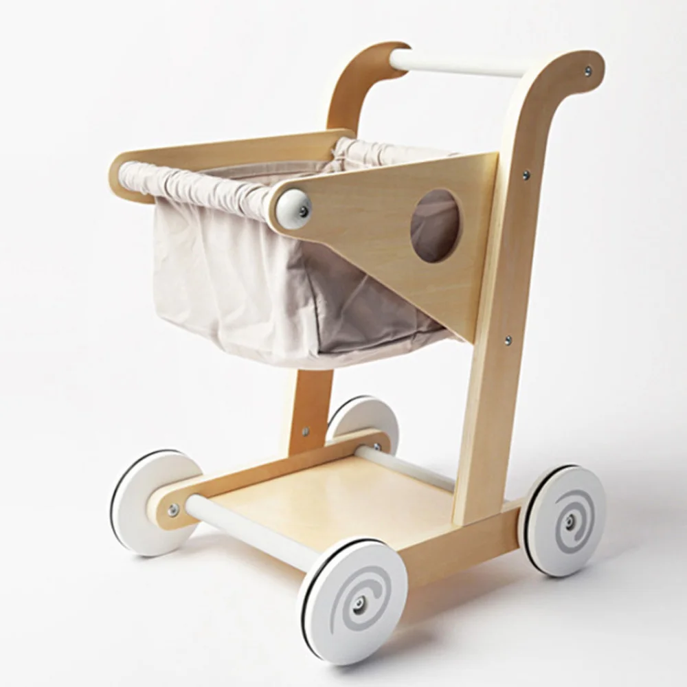 2021 New Arrival Baby  Wooden Pretend Play Set Toy Trolley Shopping Carts for Kids