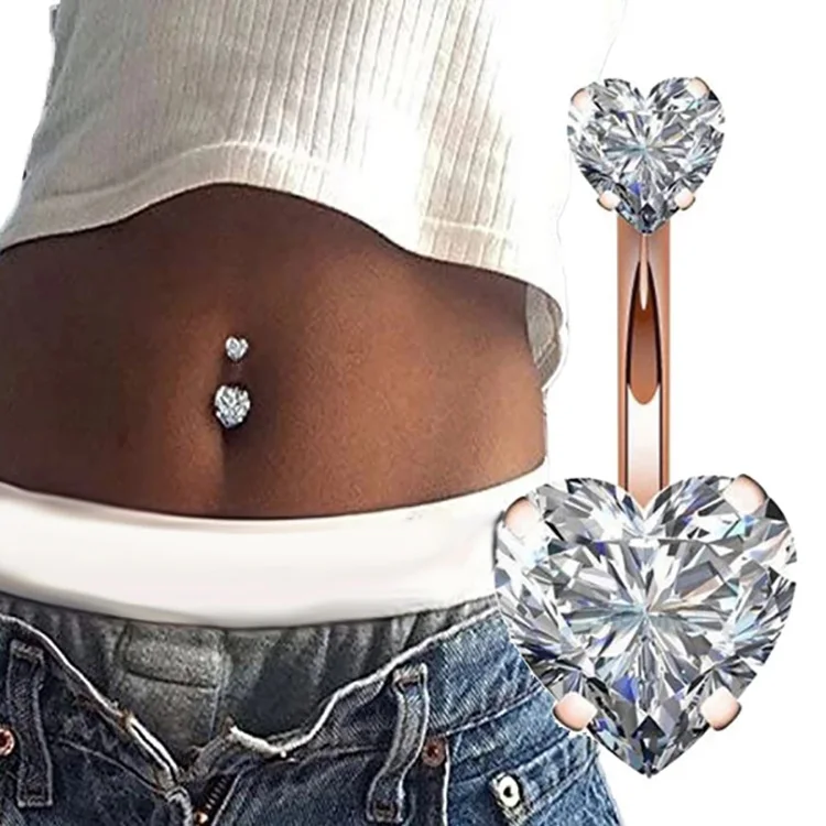 zircon heart belly dance naked women navel ring belly button navel piercing jewelry