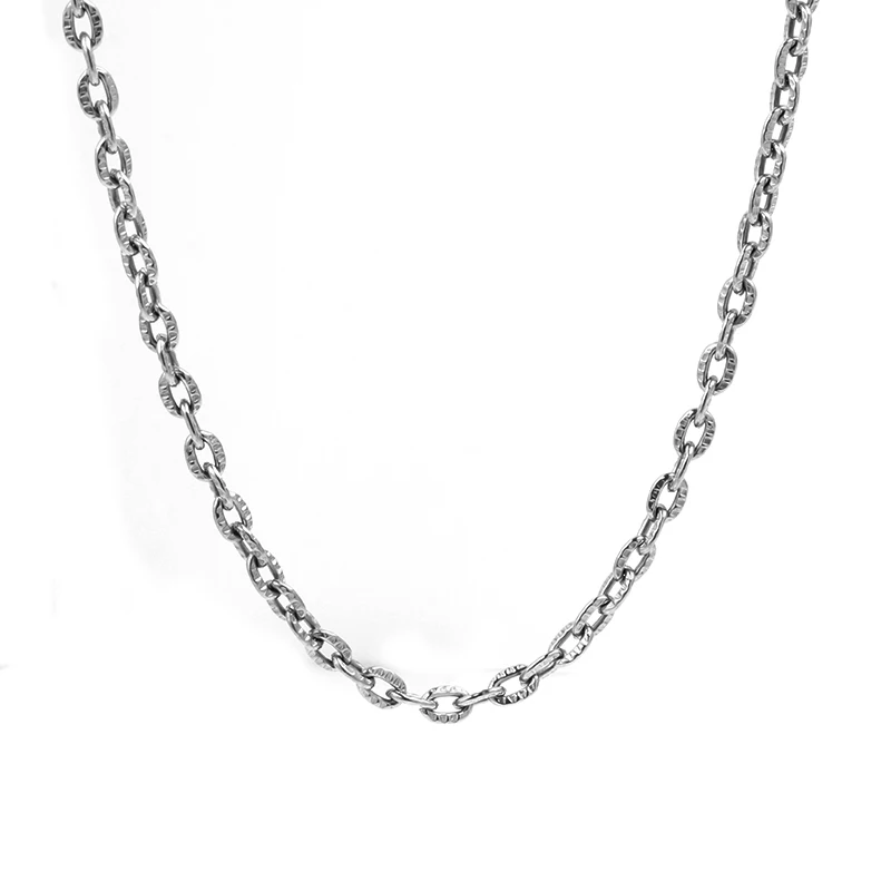 Silver Engraved Pattern Mens Pure Titanium Necklace 3.7MM Wide Link Chain